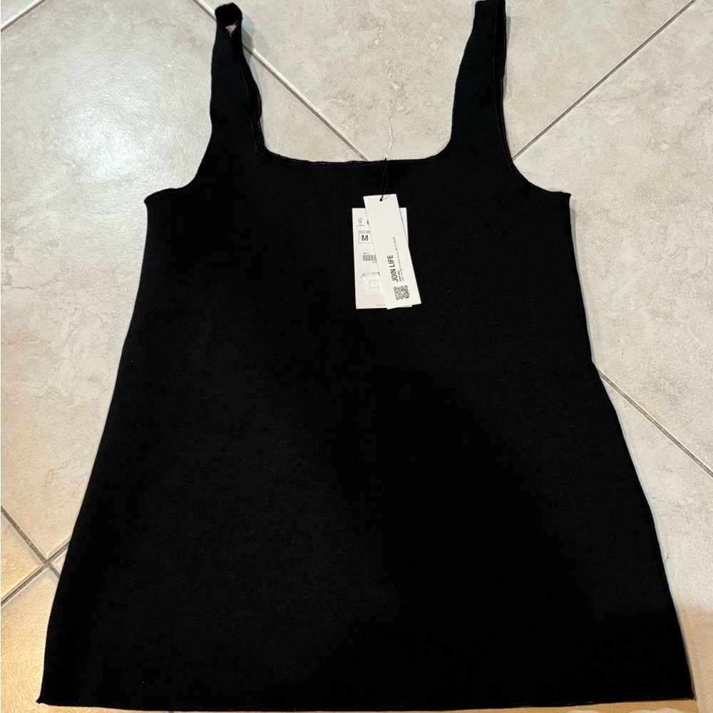 Zara Tank Top Womens Medium Black Crew Neck Sleeveless Stretch Stretch Pullover